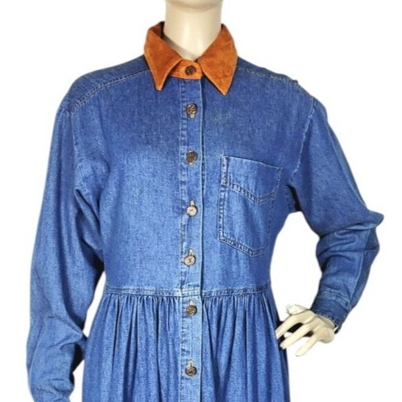 VTG 90s Moda Intl Denim Boho Western Fall Cottage Modest Prairie Dress Size 6 - Picture 6 of 11